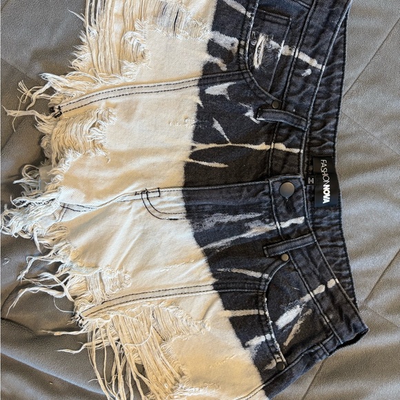 Fashion Nova Pants - Fashion Nova Monochrome Tie-Dye Frayed Shorts